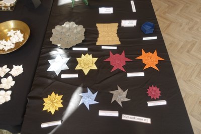 Display of models folded by me, designed by, or based on Shuzo Fujimoto’s ideas, at the first Origami Group Eindhoven Origami Weekend