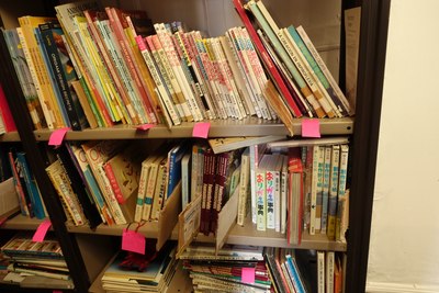 Bookshelves in the library