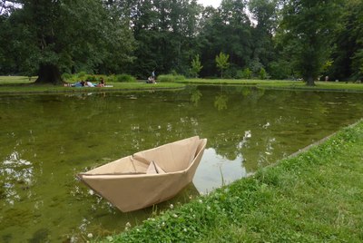 Traditional Paper Boat, folded from double-layer corrugated paperboard